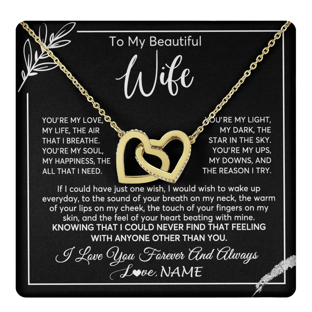 Interlocking Hearts Necklace 18K Yellow Gold Finish | 1 | Personalized To My Beautiful Wife Necklace From Husband You're My Love Wife Birthday Anniversary Valentines Day Christmas Customized Gift Box Message Card | teecentury