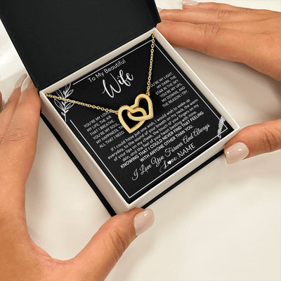 Interlocking Hearts Necklace 18K Yellow Gold Finish | 2 | Personalized To My Beautiful Wife Necklace From Husband You're My Love Wife Birthday Anniversary Valentines Day Christmas Customized Gift Box Message Card | teecentury