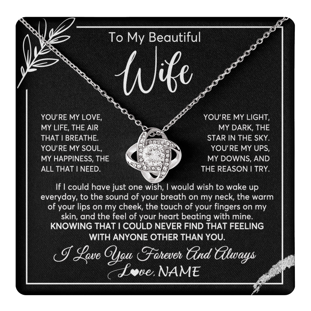 Love Knot Necklace 14K White Gold Finish | 1 | Personalized To My Beautiful Wife Necklace From Husband You're My Love Wife Birthday Anniversary Valentines Day Christmas Customized Gift Box Message Card | teecentury