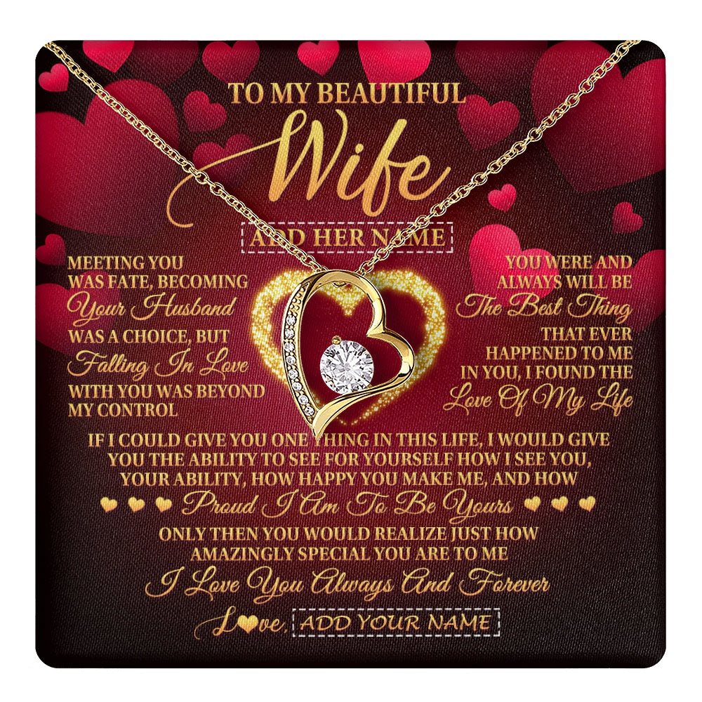 Forever Love Necklace 18K Yellow Gold Finish | 1 | Personalized To My Beautiful Wife Necklace Gift From Husband Heartfelt Wedding Anniversary Valentines Day Wife Gifts Christmas Custom Gift Box Message Card | teecentury.myshopify