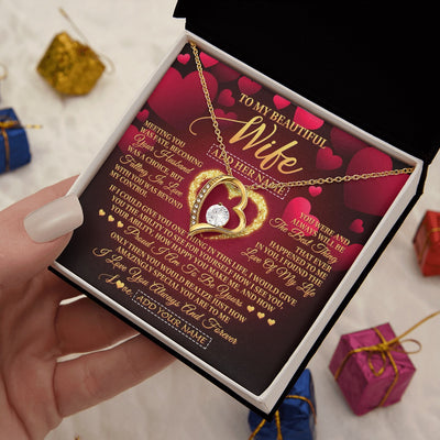 Forever Love Necklace 18K Yellow Gold Finish | 2 | Personalized To My Beautiful Wife Necklace Gift From Husband Heartfelt Wedding Anniversary Valentines Day Wife Gifts Christmas Custom Gift Box Message Card | teecentury.myshopify