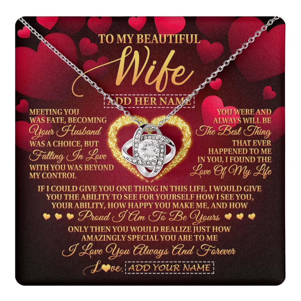 Love Knot Necklace 14K White Gold Finish | 1 | Personalized To My Beautiful Wife Necklace Gift From Husband Heartfelt Wedding Anniversary Valentines Day Wife Gifts Christmas Custom Gift Box Message Card | teecentury.myshopify