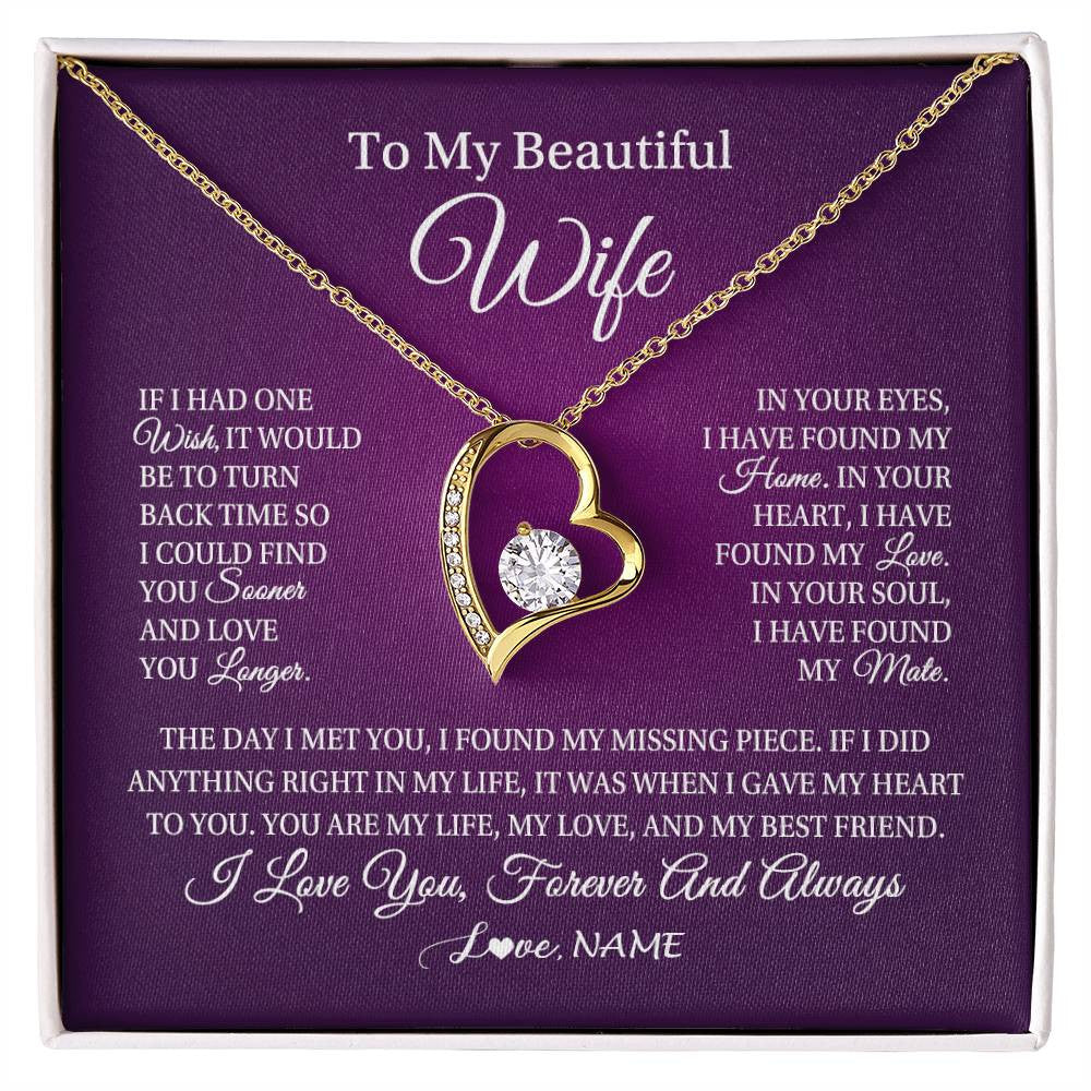 Forever Love Necklace 18K Yellow Gold Finish | Personalized To My Beautiful Wife Necklace Gift From Husband Romantic Gifts For Wife Birthday Anniversary Valentines Christmas Customized Gift Box Message Card | teecentury