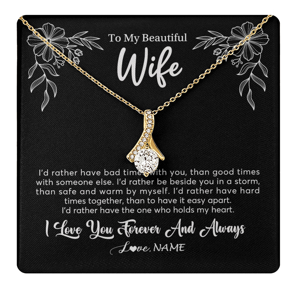 Alluring Beauty Necklace 18K Yellow Gold Finish | 1 | Personalized To My Beautiful Wife Necklace Gifts From Husband I'd Rather Hot Wife Birthday Anniversary Wedding Valentines Day Customized Gift Box Message Card | teecentury