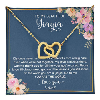 Interlocking Hearts Necklace 18K Yellow Gold Finish | 1 | Personalized To My Beautiful Yiayia Necklace From Grandkids Granddaughter You Are The World Yiayia Birthday Mothers Day Customized Gift Box Message Card | teecentury