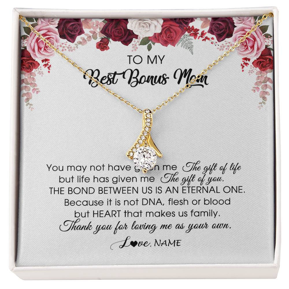 Alluring Beauty Necklace 18K Yellow Gold Finish | Personalized To My Best Bonus Mom Necklace from Daughter Thank You For Loving Me Stepmom Jewelry Birthday Mothers Day Christmas Customized Message Card | teecentury