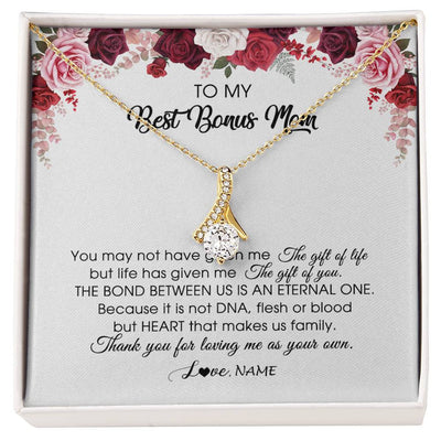 Alluring Beauty Necklace 18K Yellow Gold Finish | Personalized To My Best Bonus Mom Necklace from Daughter Thank You For Loving Me Stepmom Jewelry Birthday Mothers Day Christmas Customized Message Card | teecentury