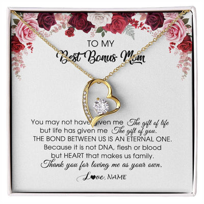 Forever Love Necklace 18K Yellow Gold Finish | Personalized To My Best Bonus Mom Necklace from Daughter Thank You For Loving Me Stepmom Jewelry Birthday Mothers Day Christmas Customized Message Card | teecentury