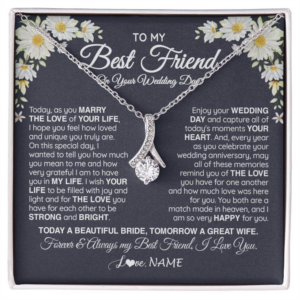 Alluring Beauty Necklace 14K White Gold Finish | 1 | Personalized To My Best Friend On Her Wedding Day Necklace Bride Gifts From Maid Of Honor Always My Best Friend Gifts Jewelry Customized Gift Box Message Card | teecentury