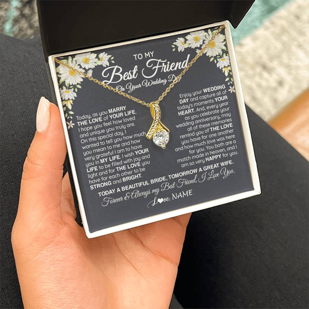 Alluring Beauty Necklace 18K Yellow Gold Finish | 2 | Personalized To My Best Friend On Her Wedding Day Necklace Bride Gifts From Maid Of Honor Always My Best Friend Gifts Jewelry Customized Gift Box Message Card | teecentury