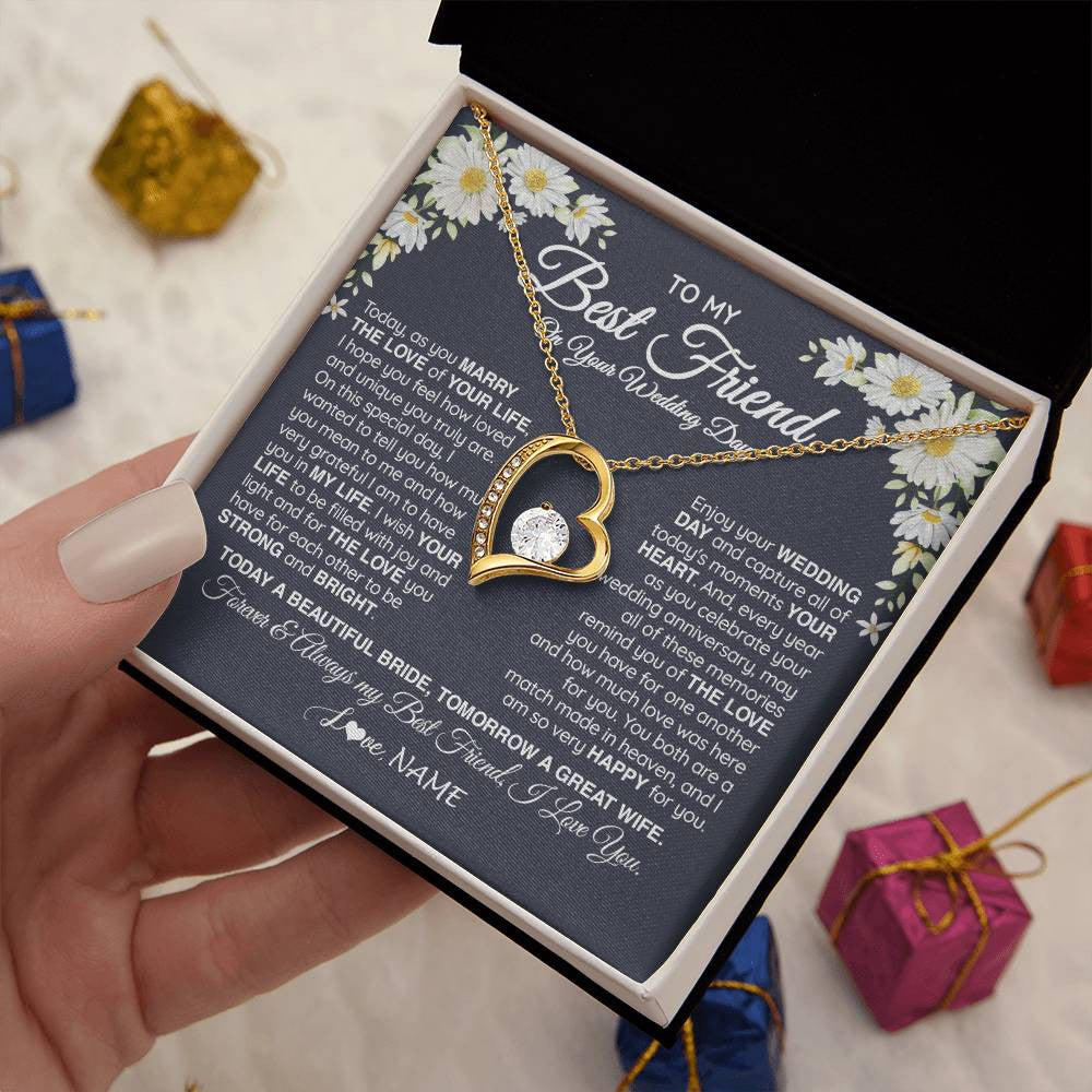 Forever Love Necklace 18K Yellow Gold Finish | 2 | Personalized To My Best Friend On Her Wedding Day Necklace Bride Gifts From Maid Of Honor Always My Best Friend Gifts Jewelry Customized Gift Box Message Card | teecentury