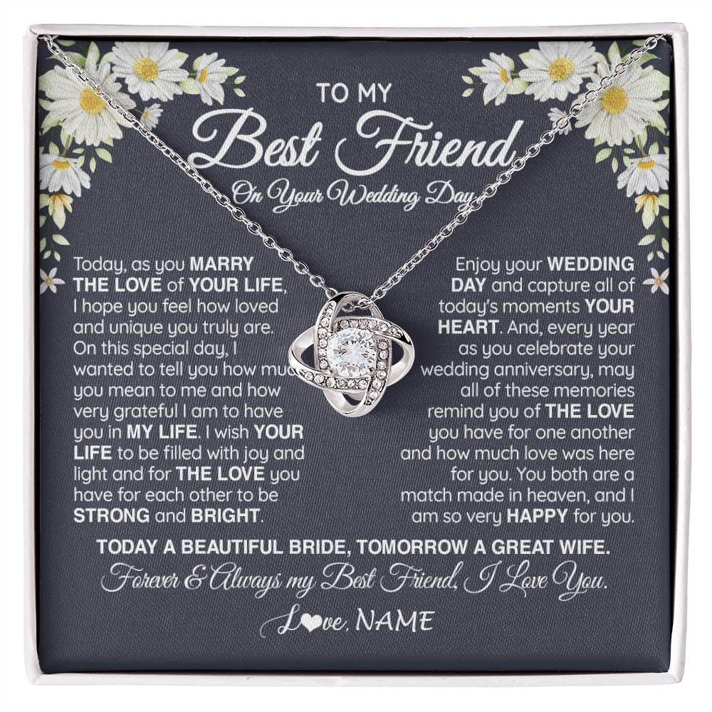 Love Knot Necklace 14K White Gold Finish | 1 | Personalized To My Best Friend On Her Wedding Day Necklace Bride Gifts From Maid Of Honor Always My Best Friend Gifts Jewelry Customized Gift Box Message Card | teecentury