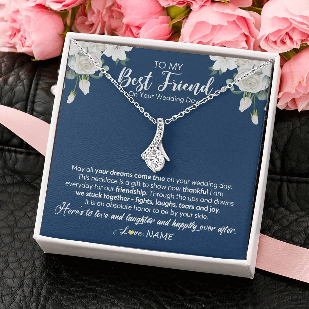 Alluring Beauty Necklace 14K White Gold Finish | 2 | Personalized To My Best Friend On Her Wedding Day Necklace Bride Gifts From Maid Of Honor Thankful Best Friend Gifts Jewelry Customized Gift Box Message Card | teecentury