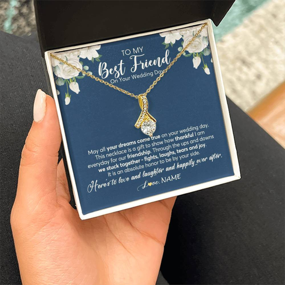 Alluring Beauty Necklace 18K Yellow Gold Finish | 2 | Personalized To My Best Friend On Her Wedding Day Necklace Bride Gifts From Maid Of Honor Thankful Best Friend Gifts Jewelry Customized Gift Box Message Card | teecentury