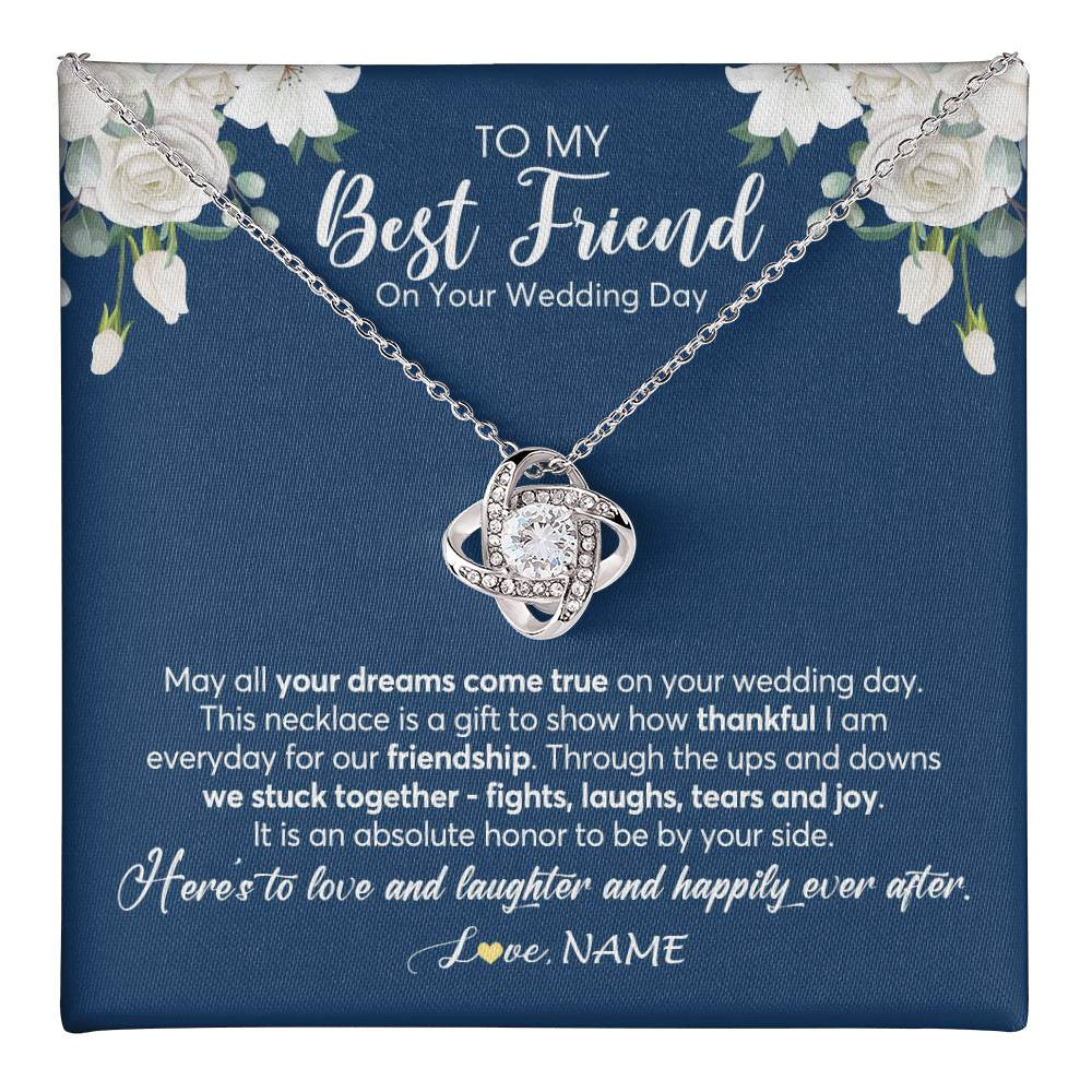 Love Knot Necklace 14K White Gold Finish | 1 | Personalized To My Best Friend On Her Wedding Day Necklace Bride Gifts From Maid Of Honor Thankful Best Friend Jewelry Customized Gift Box Message Card | teecentury