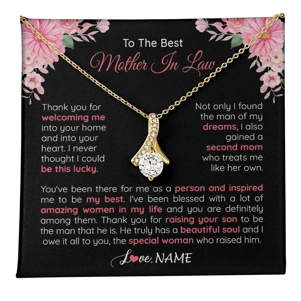 Alluring Beauty Necklace 18K Yellow Gold Finish | 1 | Personalized To My Best Mother In Law Necklace From Daugter In Law Thank You Husband Mom Mother Birthday Wedding Day Christmas Customized Gift Box Message Card | teecentury