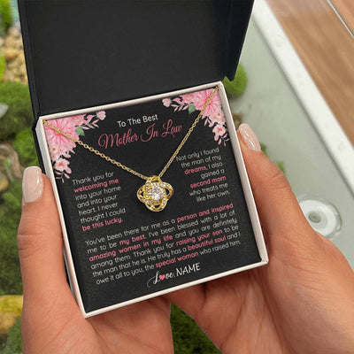 Love Knot Necklace 18K Yellow Gold Finish | 2 | Personalized To My Best Mother In Law Necklace From Daugter In Law Thank You Husband Mom Mother Birthday Wedding Day Christmas Customized Gift Box Message Card | teecentury