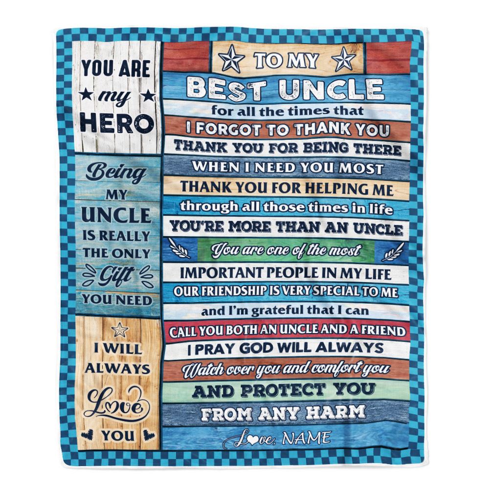 Personalized To My Best Uncle Blanket From Niece Nephew Wood Thank You Uncle Birthday Fathers Day Thanksgiving Christmas Customized Fleece Throw Blanket | teecentury