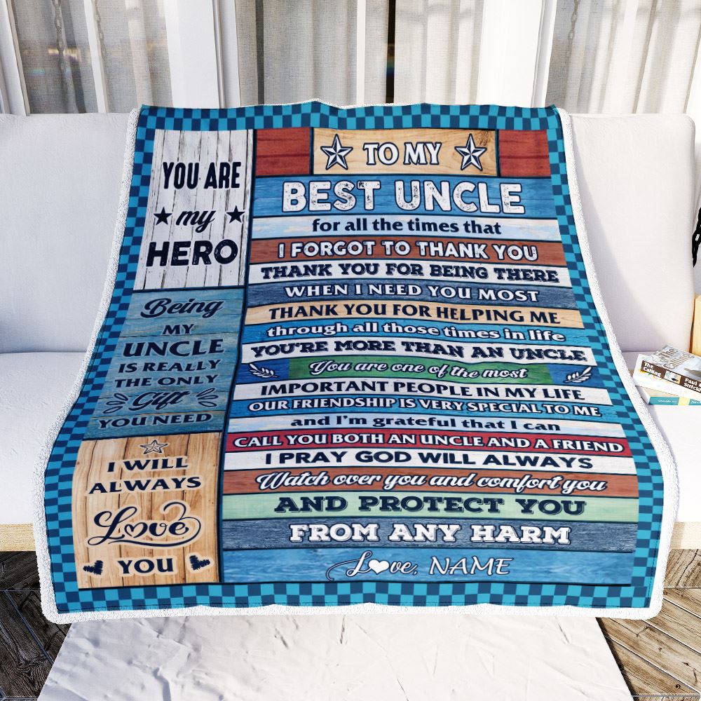 Personalized To My Best Uncle Blanket From Niece Nephew Wood Thank You Uncle Birthday Fathers Day Thanksgiving Christmas Customized Fleece Throw Blanket | teecentury