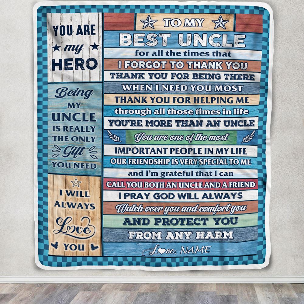 Personalized To My Best Uncle Blanket From Niece Nephew Wood Thank You Uncle Birthday Fathers Day Thanksgiving Christmas Customized Fleece Throw Blanket | teecentury