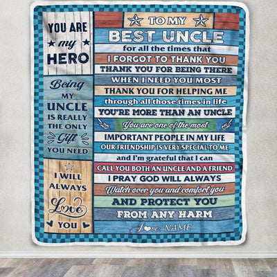 Personalized To My Best Uncle Blanket From Niece Nephew Wood Thank You Uncle Birthday Fathers Day Thanksgiving Christmas Customized Fleece Throw Blanket | teecentury
