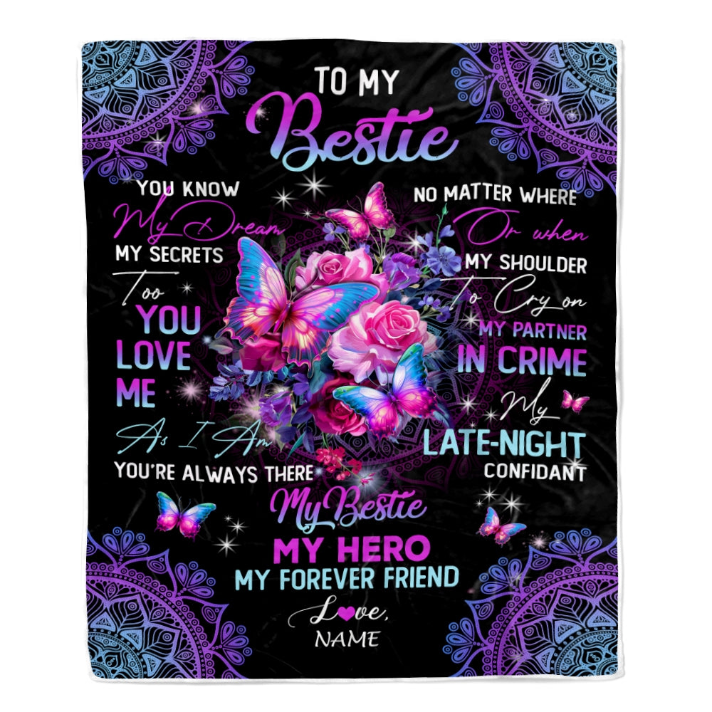 Personalized To My Bestie Blanket From Friend Friendship My Hero My Forever Friend Flower Bufterfly Bestie Birthday Christmas Customized Fleece Throw Blanket Blanket | Teecentury.com