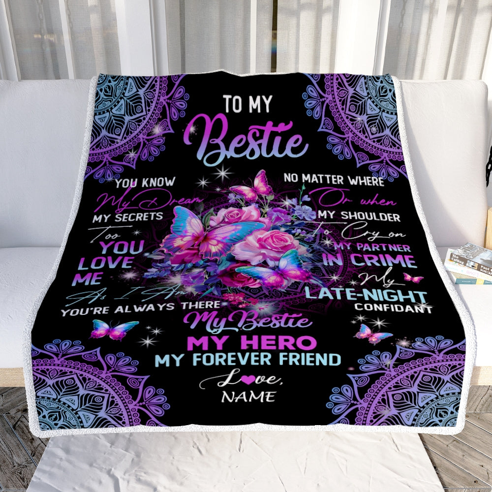Personalized To My Bestie Blanket From Friend Friendship My Hero My Forever Friend Flower Bufterfly Bestie Birthday Christmas Customized Fleece Throw Blanket Blanket | Teecentury.com