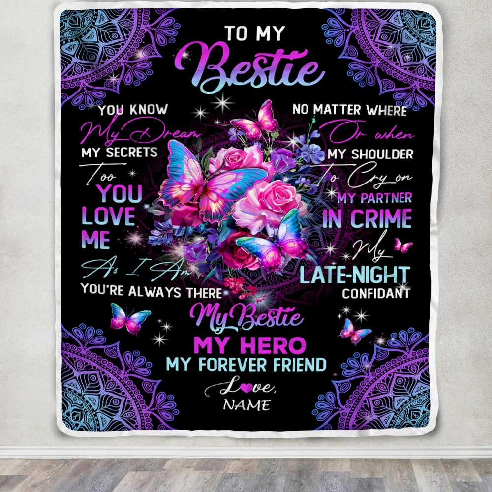 Personalized To My Bestie Blanket From Friend Friendship My Hero My Forever Friend Flower Bufterfly Bestie Birthday Christmas Customized Fleece Throw Blanket Blanket | Teecentury.com