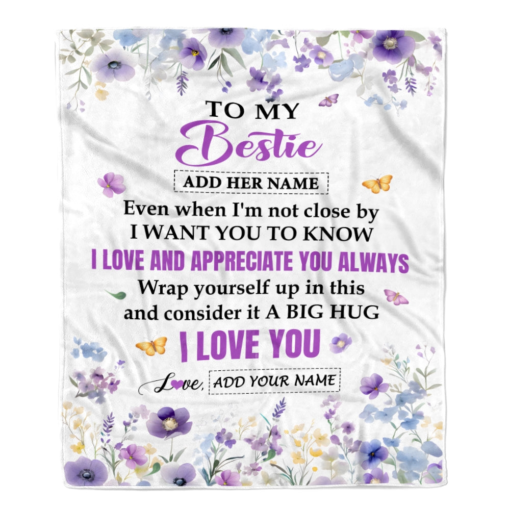 Personalized To My Bestie Gifts From Best Friend Blanket I Love You Purple Floral Birthday Gift Idea For Soul Sister Gifts Christmas Customized Fleece Blanket | teecentury