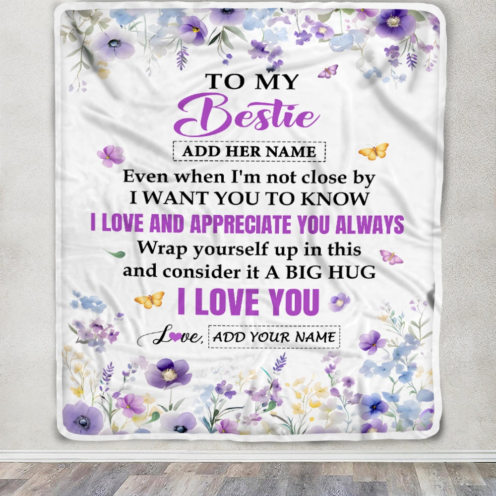 Personalized To My Bestie Gifts From Best Friend Blanket I Love You Purple Floral Birthday Gift Idea For Soul Sister Gifts Christmas Customized Fleece Blanket | teecentury