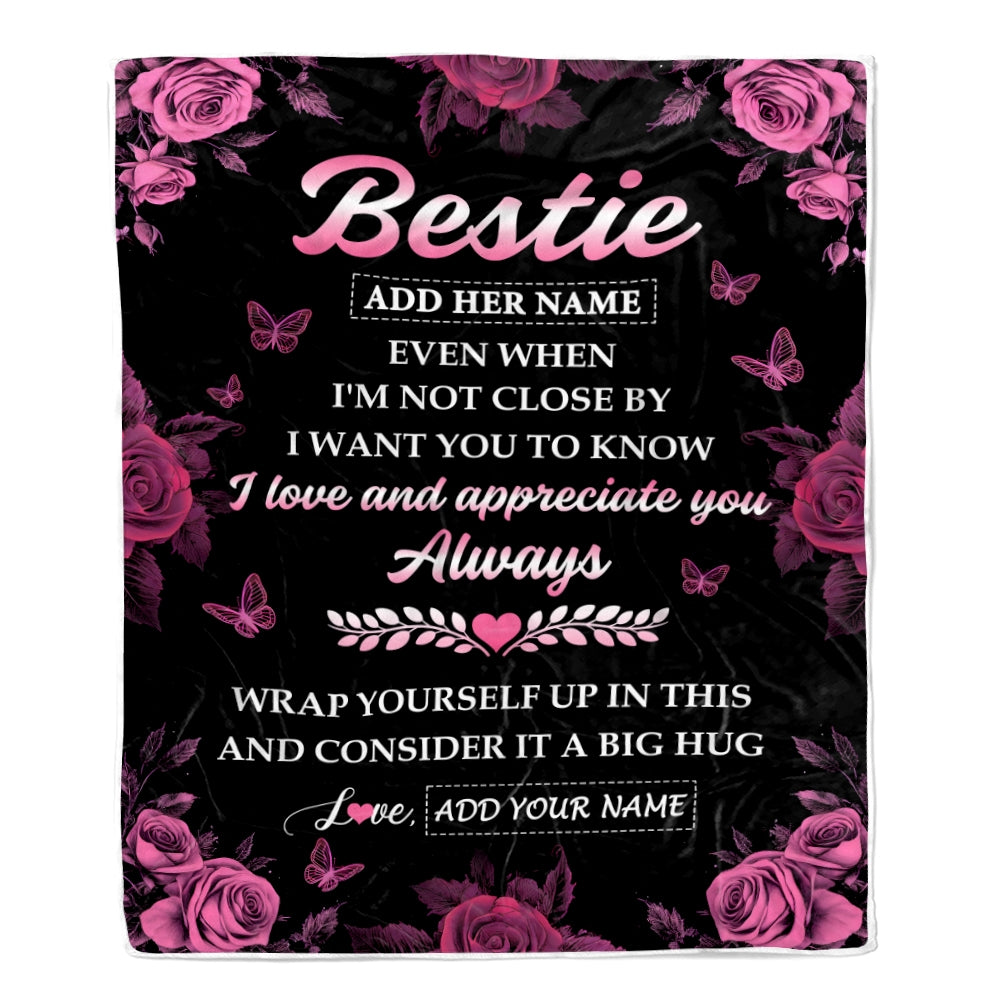 Personalized To My Bestie Gifts From Best Friend Blanket Rose Floral It A Big Hug Birthday Gift Idea For Soul Sister Gifts Christmas Customized Fleece Blanket | teecentury