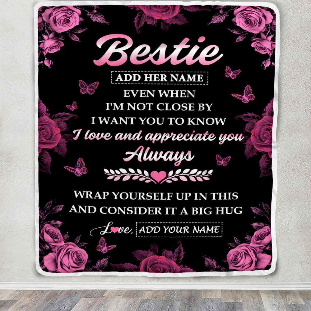 Personalized To My Bestie Gifts From Best Friend Blanket Rose Floral It A Big Hug Birthday Gift Idea For Soul Sister Gifts Christmas Customized Fleece Blanket | teecentury