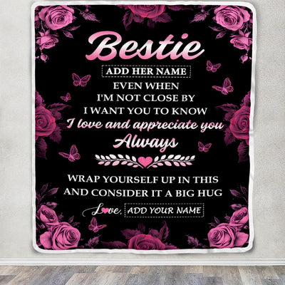 Personalized To My Bestie Gifts From Best Friend Blanket Rose Floral It A Big Hug Birthday Gift Idea For Soul Sister Gifts Christmas Customized Fleece Blanket | teecentury