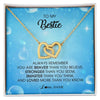 Interlocking Hearts Necklace 18K Yellow Gold Finish | Personalized To My Bestie Necklace From Friend Sister Always Remember You Are Braver Best Friend Jewelry Birthday Graduation Christmas Customized Message Card | teecentury
