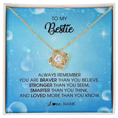 Love Knot Necklace 18K Yellow Gold Finish | Personalized To My Bestie Necklace From Friend Sister Always Remember You Are Braver Best Friend Jewelry Birthday Graduation Christmas Customized Message Card | teecentury