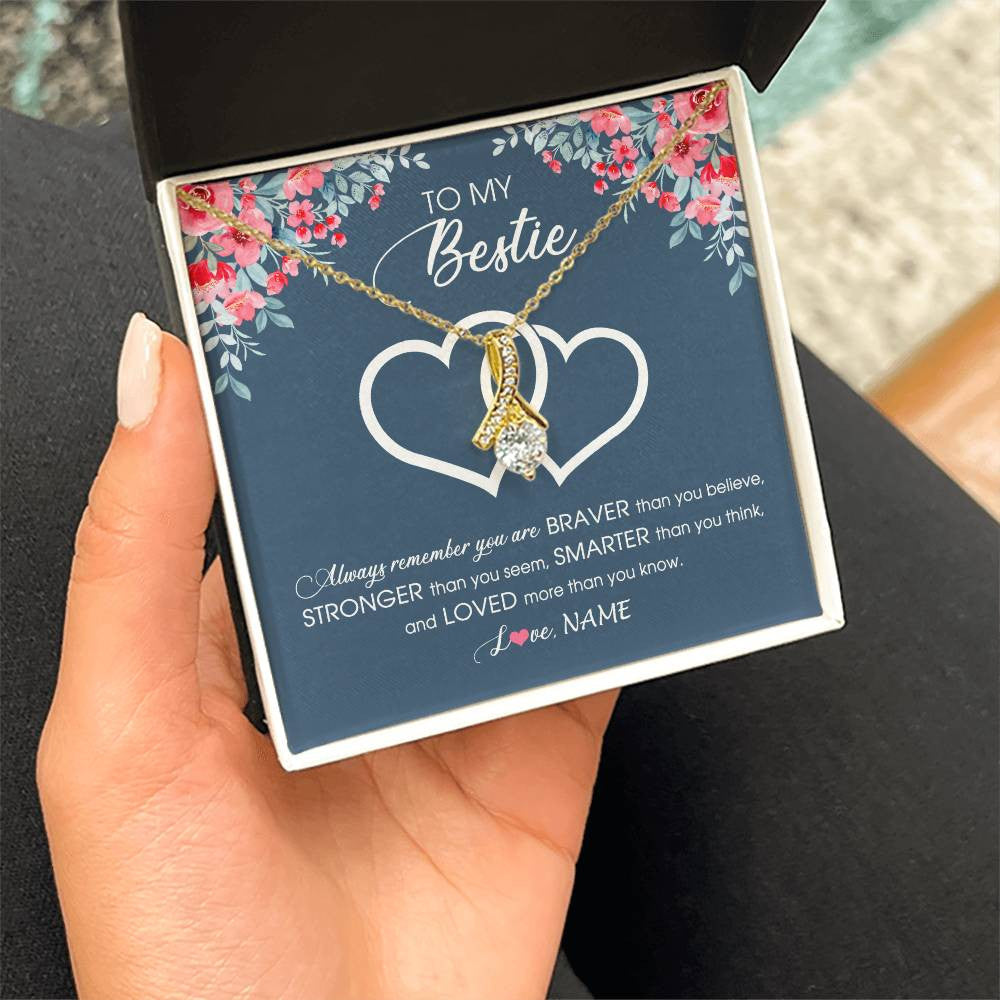 Alluring Beauty Necklace 18K Yellow Gold Finish | Personalized To My Bestie Necklace From Friend Sister Braver Stronger Smarter Loved Best Friend Jewelry Birthday Graduation Christmas Customized Message Card | teecentury