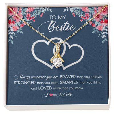Alluring Beauty Necklace 18K Yellow Gold Finish | Personalized To My Bestie Necklace From Friend Sister Braver Stronger Smarter Loved Best Friend Jewelry Birthday Graduation Christmas Customized Message Card | teecentury