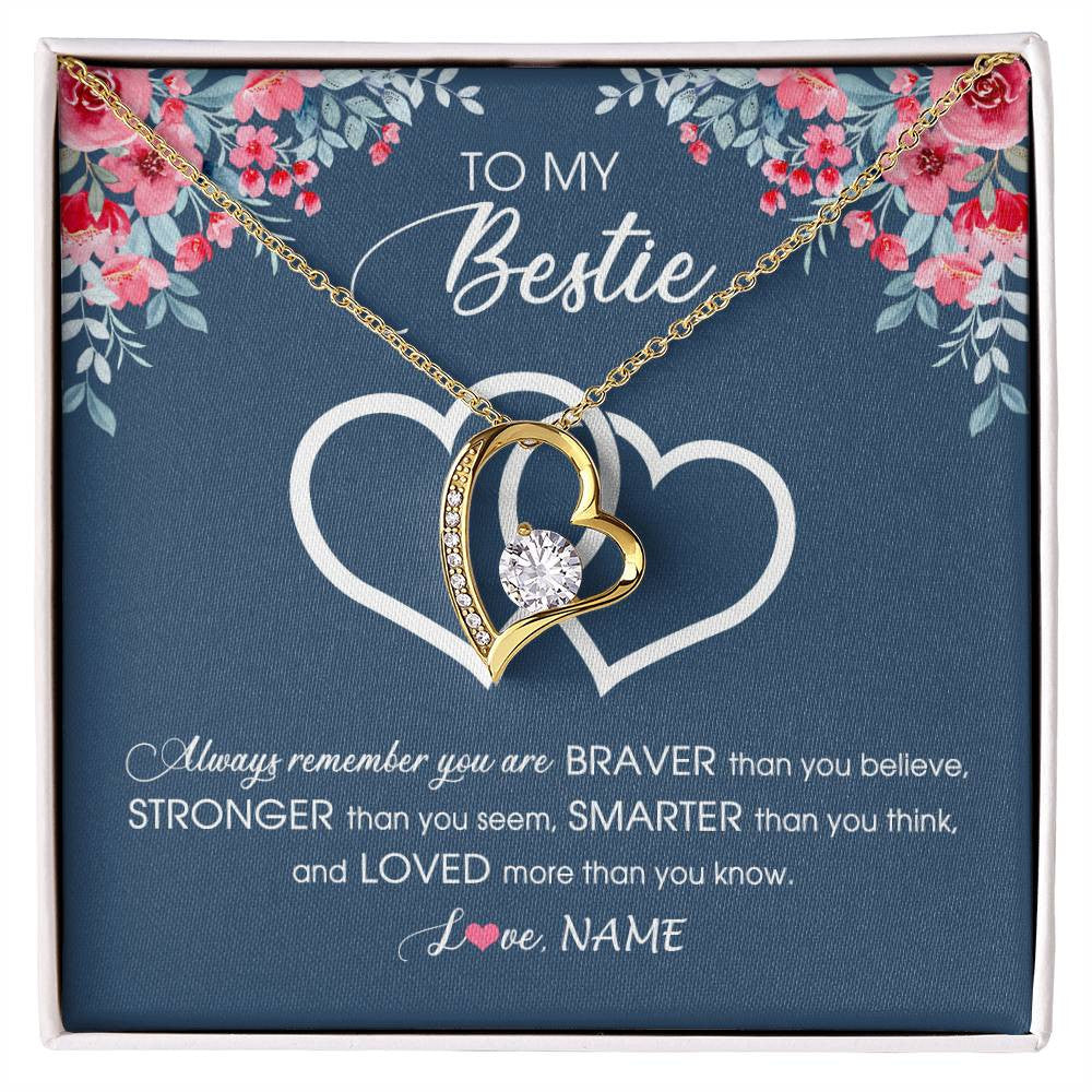 Forever Love Necklace 18K Yellow Gold Finish | Personalized To My Bestie Necklace From Friend Sister Braver Stronger Smarter Loved Best Friend Jewelry Birthday Graduation Christmas Customized Message Card | teecentury