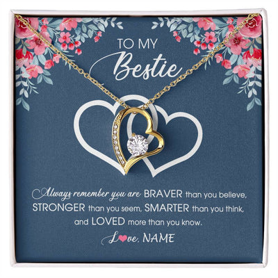 Forever Love Necklace 18K Yellow Gold Finish | Personalized To My Bestie Necklace From Friend Sister Braver Stronger Smarter Loved Best Friend Jewelry Birthday Graduation Christmas Customized Message Card | teecentury
