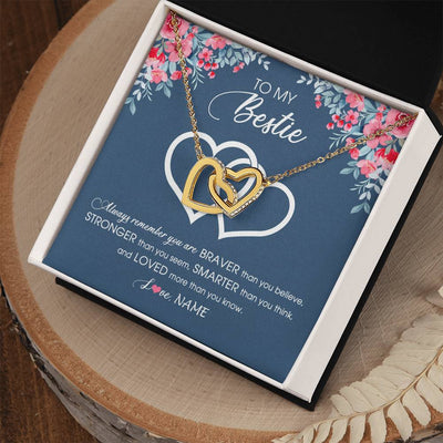 Interlocking Hearts Necklace 18K Yellow Gold Finish | Personalized To My Bestie Necklace From Friend Sister Braver Stronger Smarter Loved Best Friend Jewelry Birthday Graduation Christmas Customized Message Card | teecentury