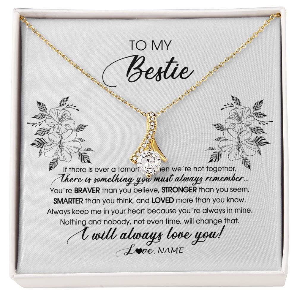 Alluring Beauty Necklace 18K Yellow Gold Finish | Personalized To My Bestie Necklace From Friend Sister Not Even Time Floral Bestie Best Friends Birthday Graduation Christmas Customized Message Card | teecentury