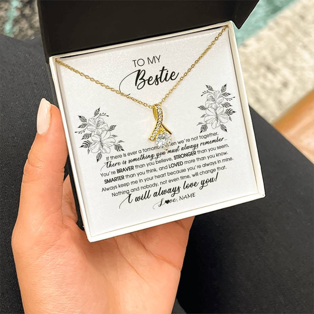 Alluring Beauty Necklace 18K Yellow Gold Finish | Personalized To My Bestie Necklace From Friend Sister Not Even Time Floral Bestie Best Friends Birthday Graduation Christmas Customized Message Card | teecentury