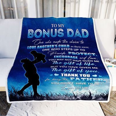 Personalized To My Bonus Dad Blanket From Daughter Son Thank You For Being The Father Stepped Up Dad Birthday Fathers Day Christmas Customized Fleece Blanket | teecentury