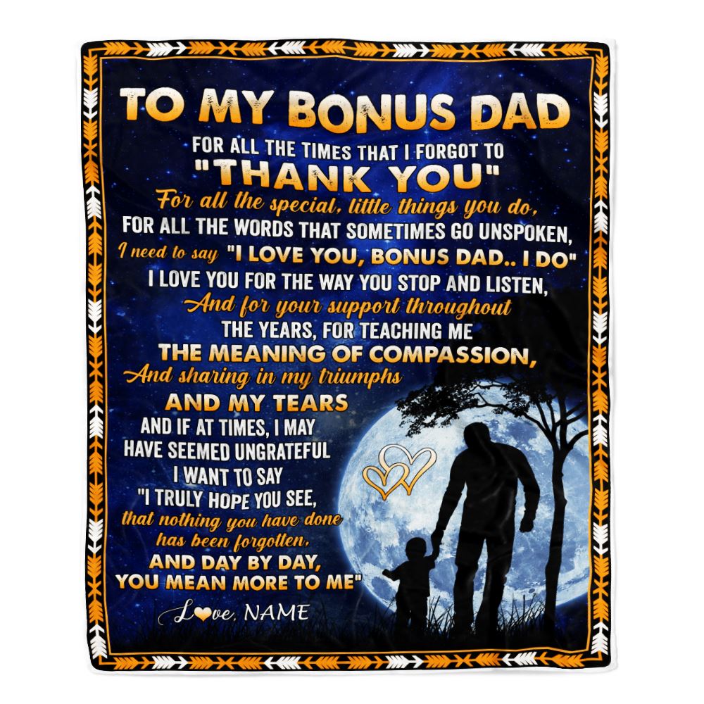 Personalized To My Bonus Dad Blanket From Step Daughter Thank You Grateful Love Stepfather Birthday Mothers Day Christmas Customized Gift Fleece Blanket | teecentury