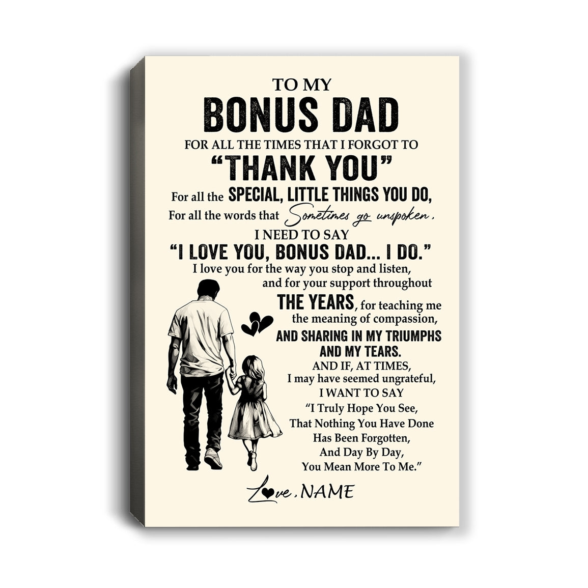 Personalized To My Bonus Dad Canvas From Daughter For All The Times That I Forgot To Thank You Stepdad Birthday Fathers Day Christmas Custom Wall Art Print Framed Canvas | teecentury