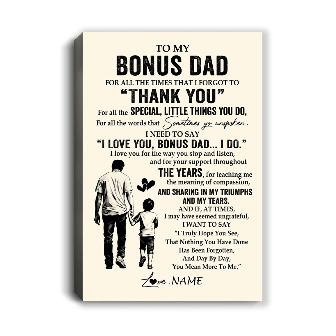 Personalized To My Bonus Dad Canvas From Stepson For All The Times That I Forgot To Thank You Stepdad Birthday Fathers Day Christmas Custom Wall Art Print Framed Canvas | teecentury