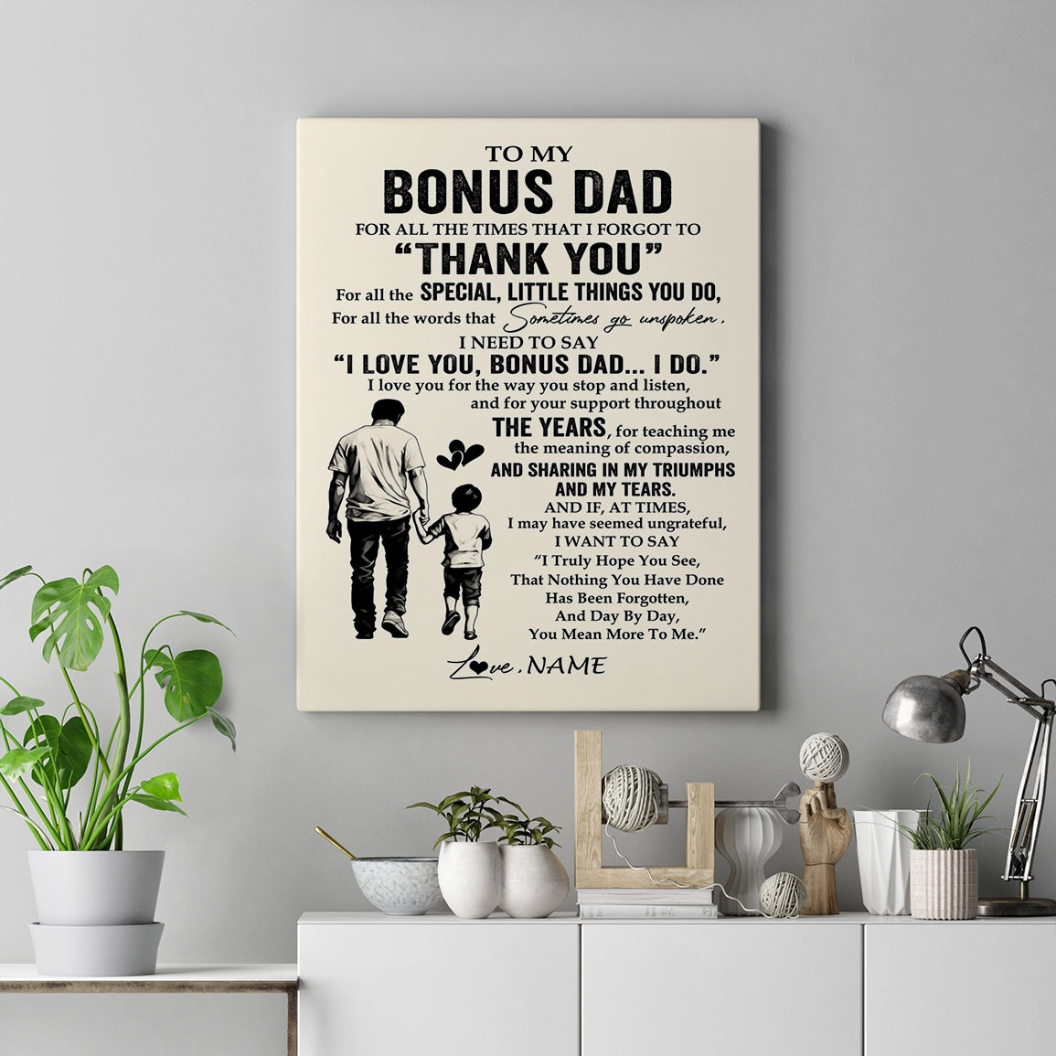 Personalized To My Bonus Dad Canvas From Stepson For All The Times That I Forgot To Thank You Stepdad Birthday Fathers Day Christmas Custom Wall Art Print Framed Canvas | teecentury