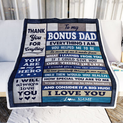 Personalized To My Bonus Dad From Son Wood Blanket Birthday Gift For Stepdad Who Wants Nothing Best Stepdad Fathers Day Christmas Customized Fleece Blanket | teecentury