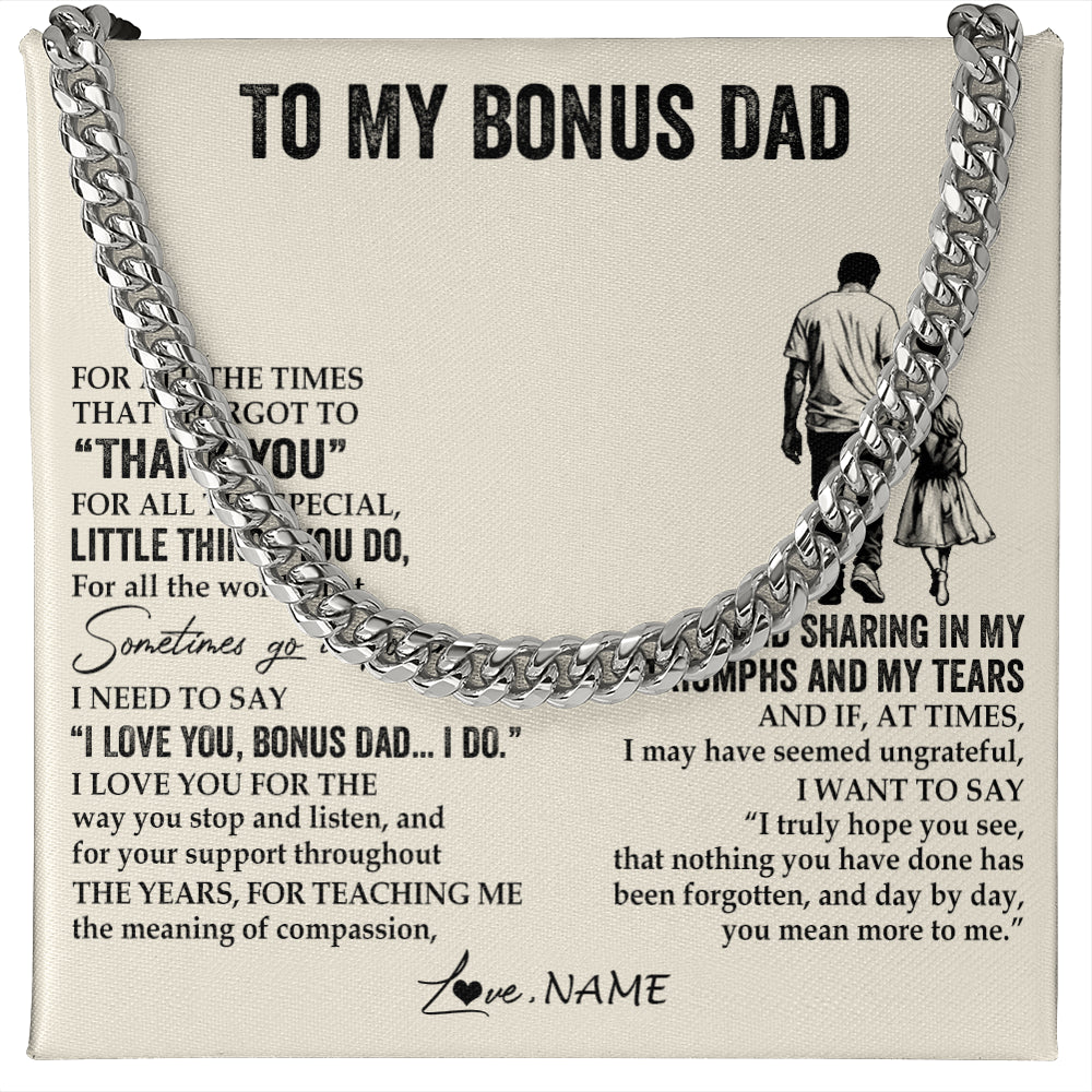 Cuban Link Chain Necklace Stainless Steel | 1 | Personalized To My Bonus Dad Necklace From Stepdaughter For All The Times That I Forgot To Thank You Fathers Day Christmas Customized Gift Box Message Card | teecentury