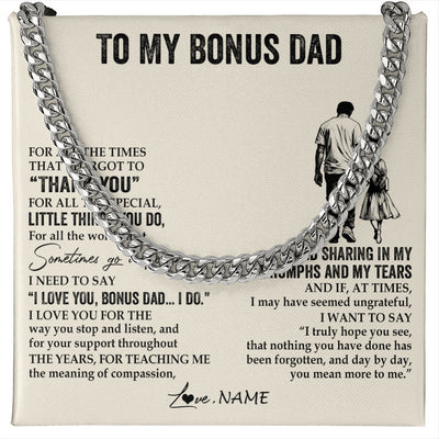Cuban Link Chain Necklace Stainless Steel | 1 | Personalized To My Bonus Dad Necklace From Stepdaughter For All The Times That I Forgot To Thank You Fathers Day Christmas Customized Gift Box Message Card | teecentury